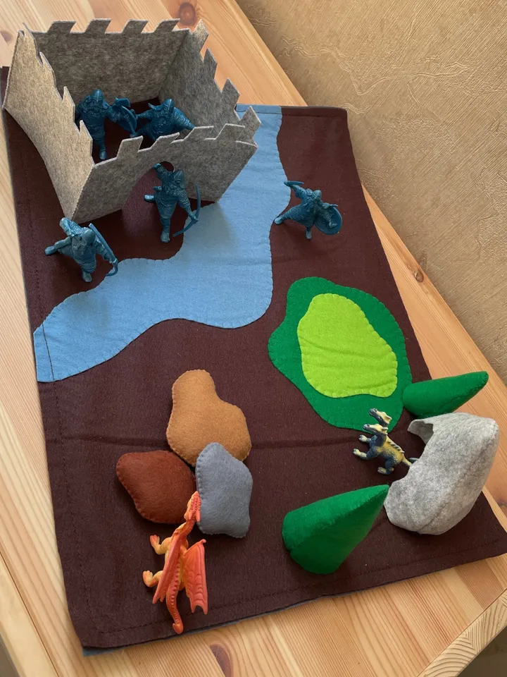 Felt play mat, Vikings and dragons felt playscape, Small world play, Play mat for kids, Travel play mat, Felt play scene