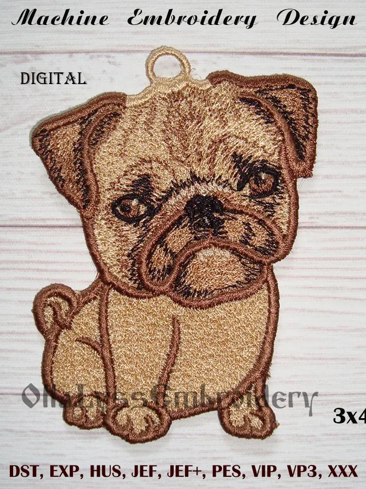 Pug free standing lace embroidery design
