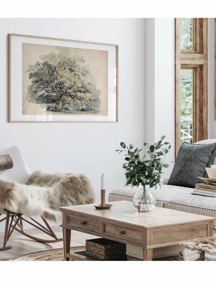 Muted Single Tree Painting, Vintage Wall Art, Printable Landscape Watercolor, Downloadable Rustic Decor | 05