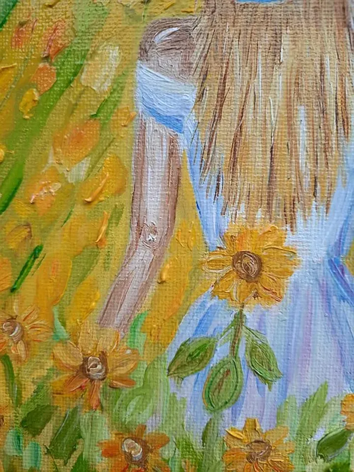 Sunflower field painting Girl in the field wall