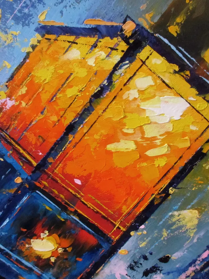 Cyberpunk Painting "NIGHT TRAM" Custom Size Oil Painting on Canvas, Cyberpunk Original Art by "Walperion Paintings"