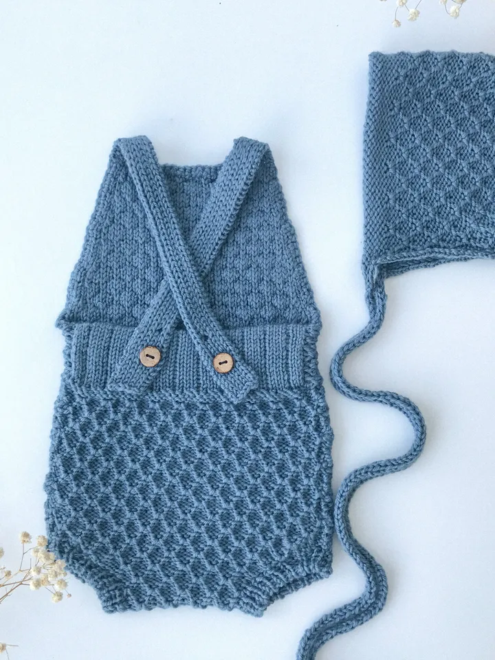 Pre-order, Soft romper and bonnet, Newborn cute set for photoshoot, knit costume for baby boy, boys outfit as prop