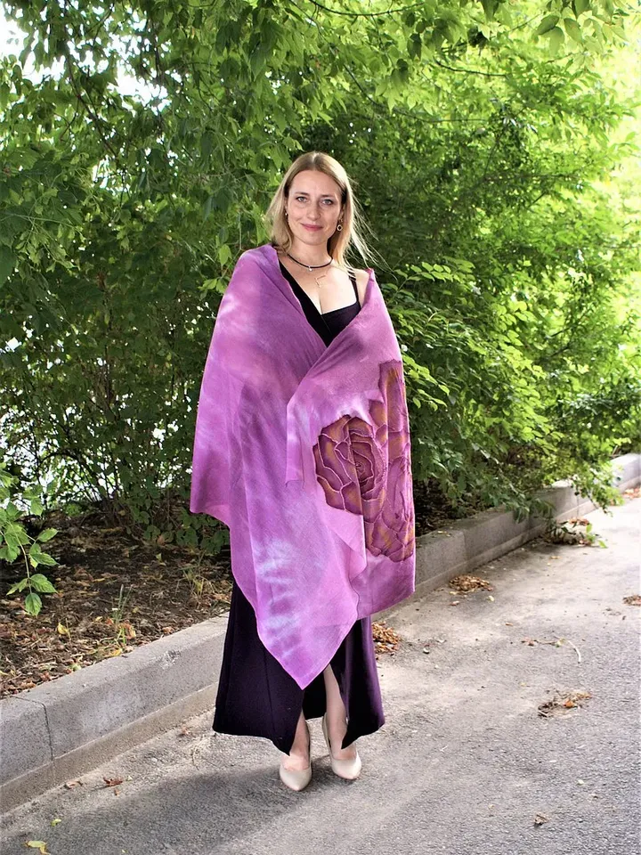 Pure cotton scarf for ladies Long purple floral scarf Cotton shawls and wraps