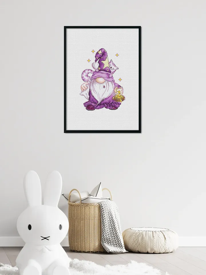 Funny Gnome Cross Stitch Pattern PDF, Cat Gnome Counted Cross Stitch, Cute Gnome Embroidery Instant Download File