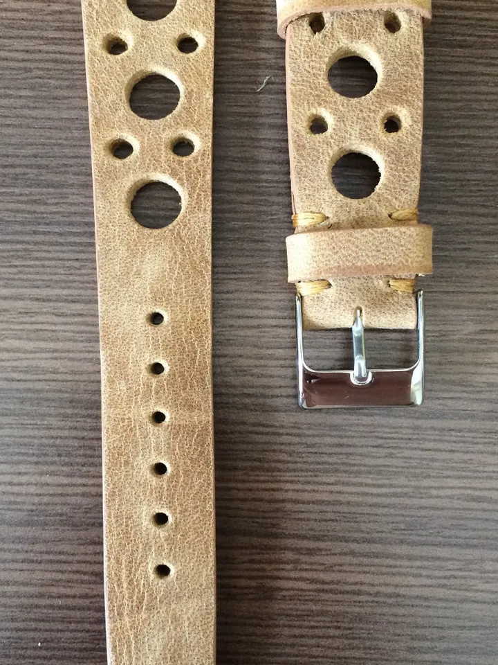Rally Watch Band, Leather watch strap, Racing watch strap, Beige Leather watch band, 19mm watch band, 20mm watch strap, FREE SHIPPING