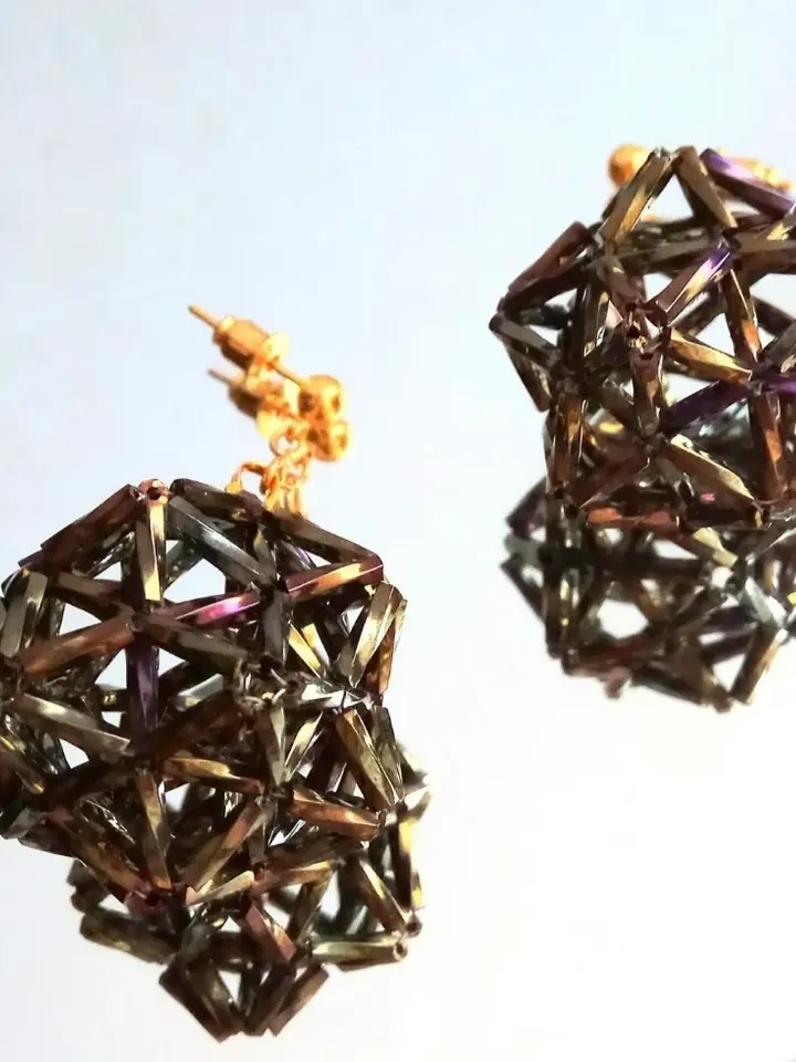 Earrings geometric beaded shiny light large voluminous sparkling light