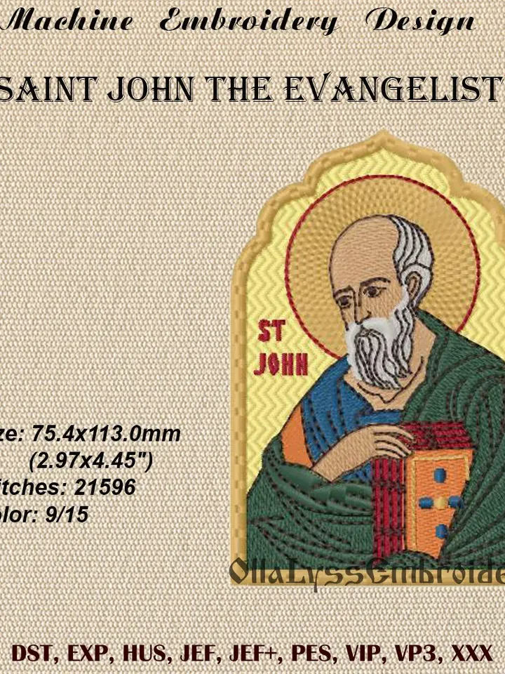 Saint John the Evangelist machine embroidery design