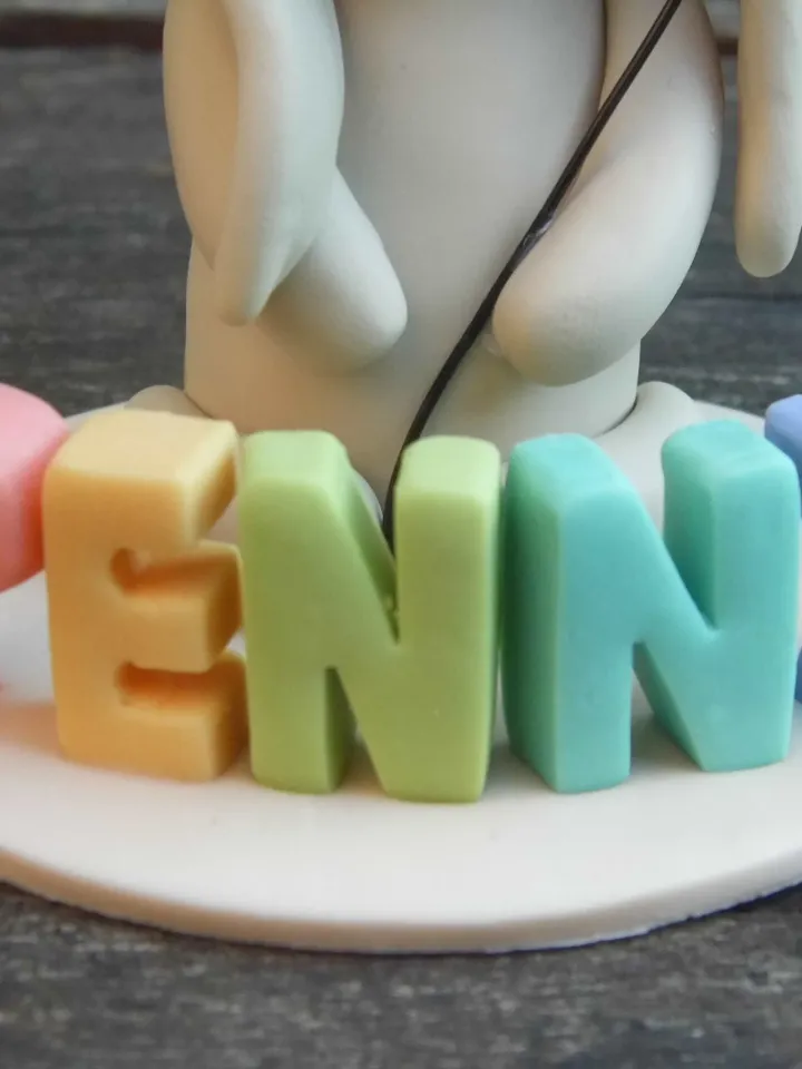 Personalized Bunny Birthday Cake Topper Figurine, Bunny Birthday Cake Figurine, Custom Woodland Animal Bunny Figurine Birthday Cake Topper