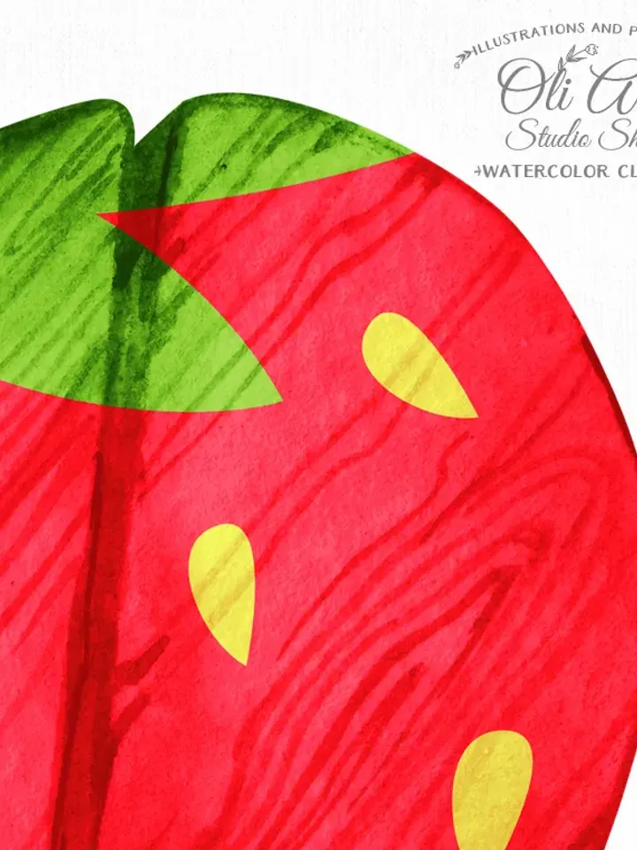 Strawberry, Decor Elements Clip Art. Summer Designs, Hand Drawn graphics. Digital Download. OliArtStudioShop