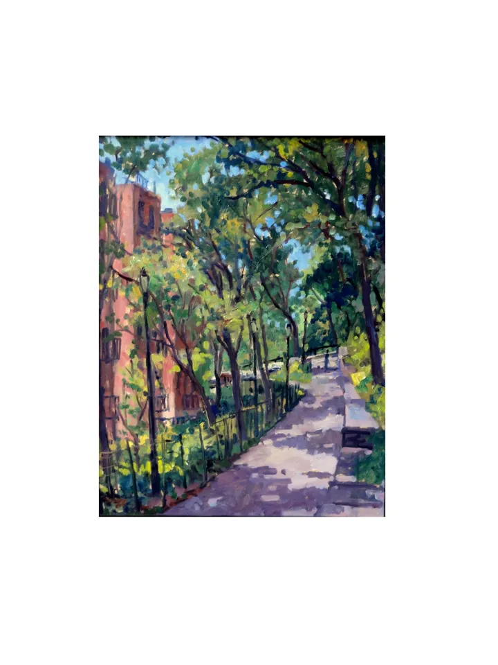Original NYC Cityscape Painting - Isham Park Alley/Inwood/New York City - 14x18 Oil on Panel, Plein Air Impressionist Fine Art