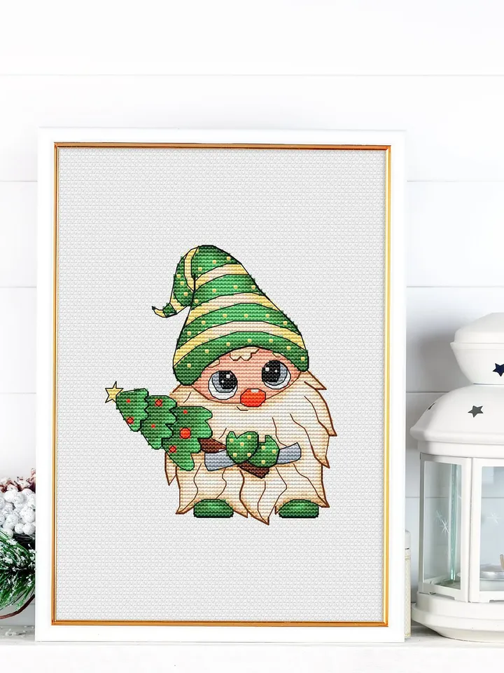 Gnome Cross Stitch Pattern PDF, Scandinavian Gnome Cross Stitch Chart Instant Download, Fall Hand Embroidery Pattern