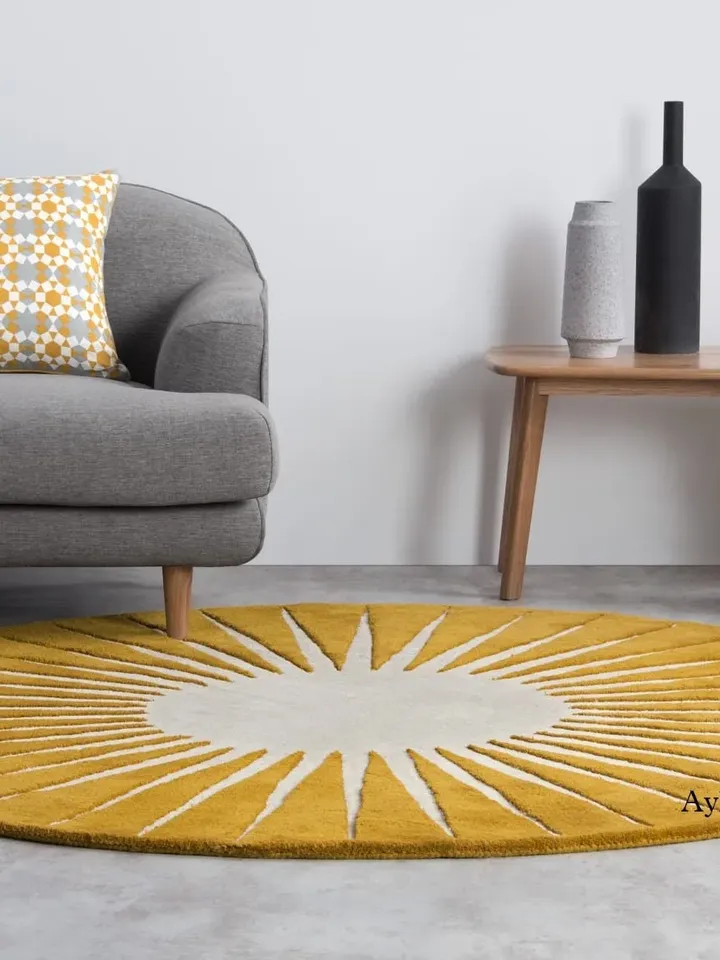 AYKA Round Wool Rug 100% Woolen Area Rug For Hall Kitchen Living Room Bed Room Dining Room Kids Room Carpet , Mustard / Round Rug /Christmas