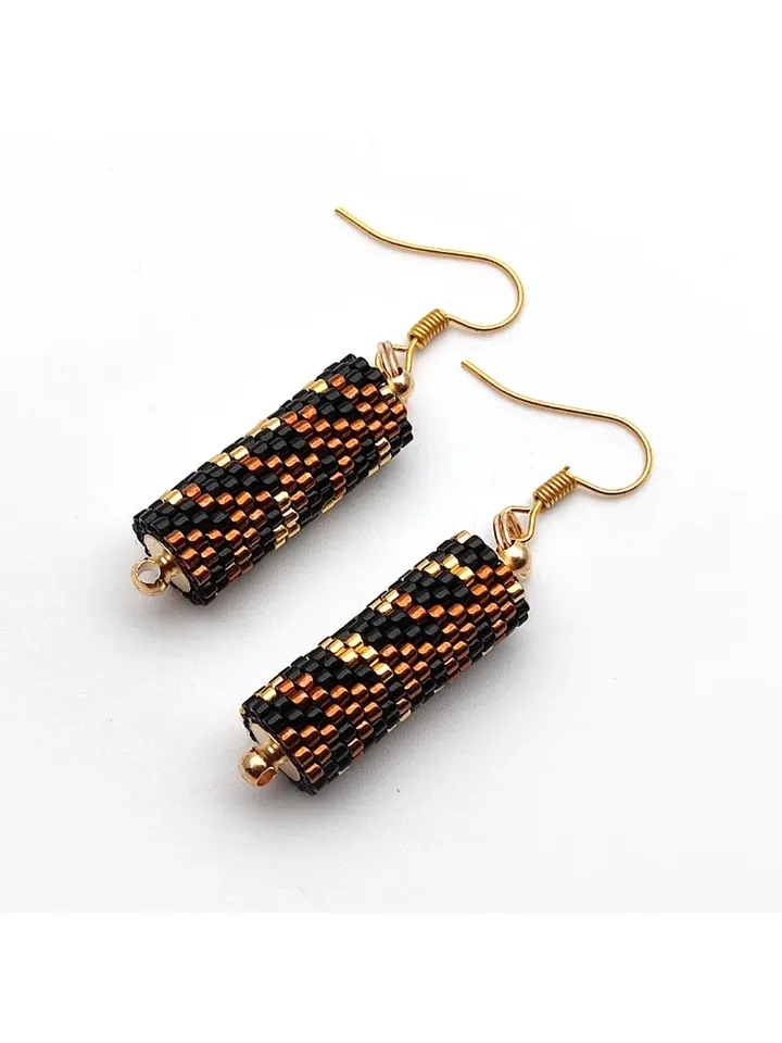 Step by step tutorial tube earrings, PDF pattern earrings, DIY tube earrings, Pattern peyote tube earrings,
