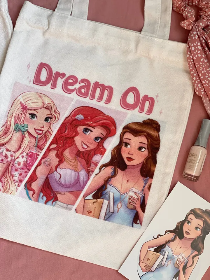 Modern Princesses with Drinks White Canvas Tote Bags - Art Hand-drawn with Love