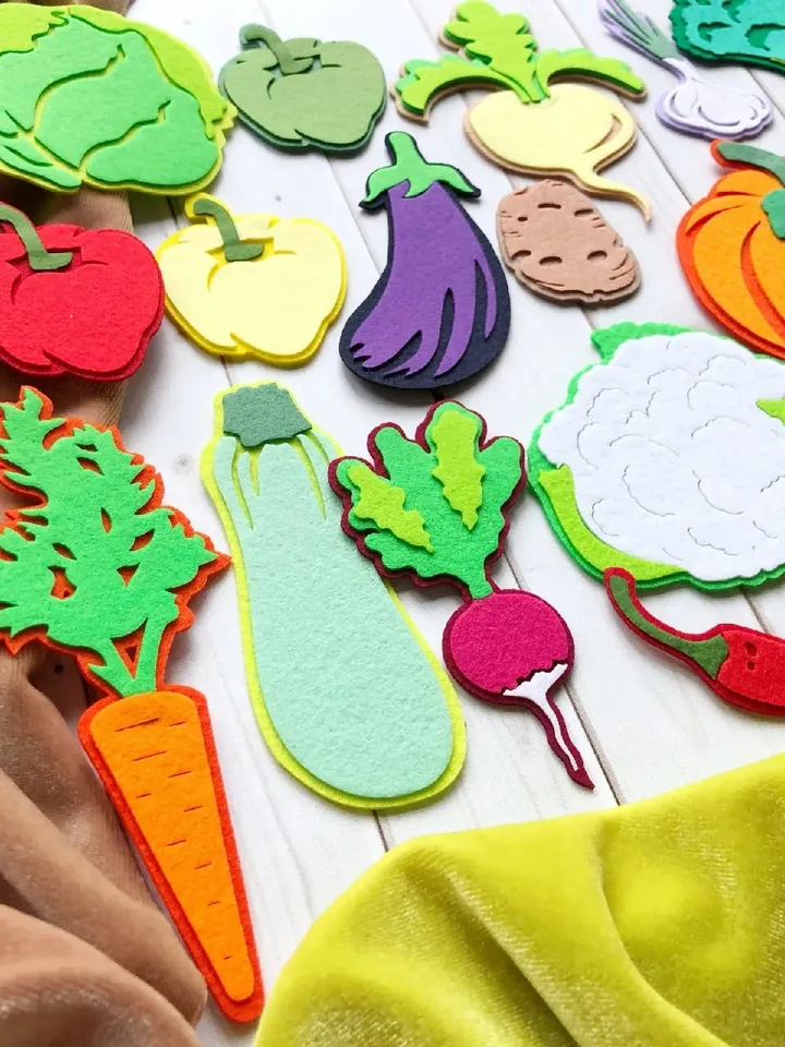VEGETABLES set, Laser cut parts, Felt board pattern, Felt needlework set, Felt set, MONTESSORI TOYS, Quiet book