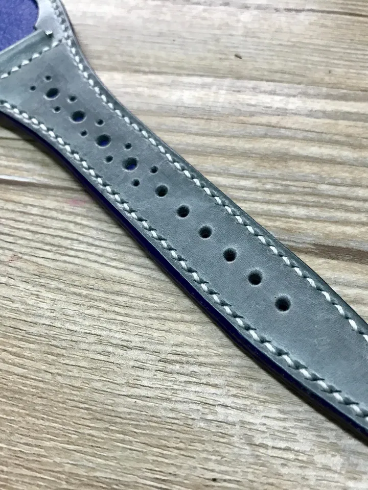 Leather watch Band, Full bund strap, 20mm strap, leather watch strap, Gray watch band, Brogue Pattern, 20mm watch band, FREE SHIPPING