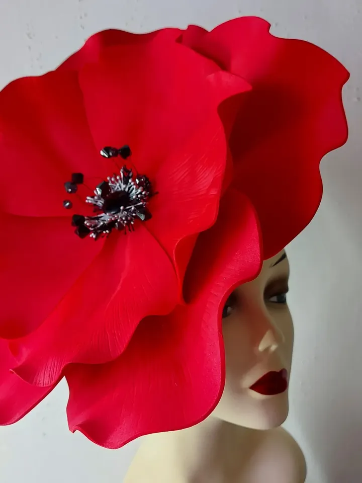 Large poppy Fascinator Kentucky Derby Hat, Flower headband, Tea Party Hat, Royal Ascot Hat, Festival hat, Derby 2023