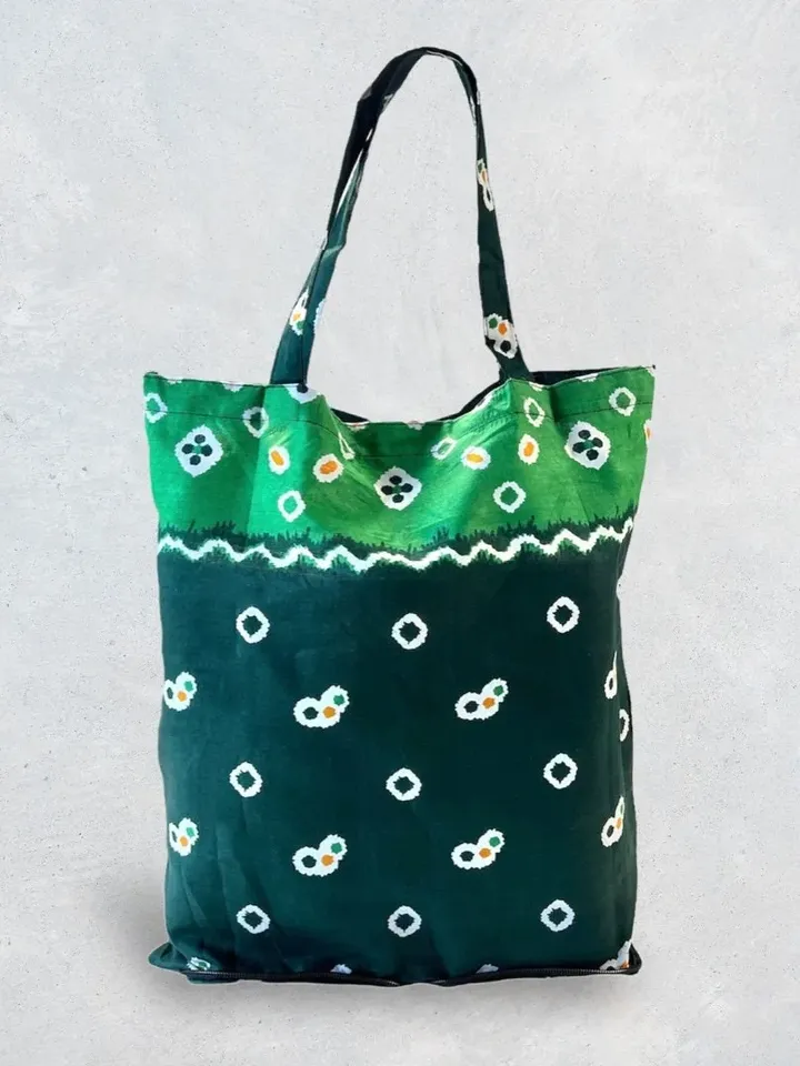 Reusable Shopping Bag | Foldable Batik Tote | Teal Batik Tote | Batik Grocery Bag | Tie Dye Tote | Mini Tie Dye Batik Bag