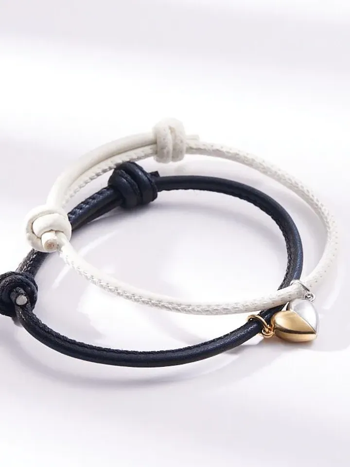 PERIMADE Braided Heart Couple Bracelet • Matching Magnetic Charm Bracelet • Long Distance Relationship Jewelry • Trendy Best Friend Gift