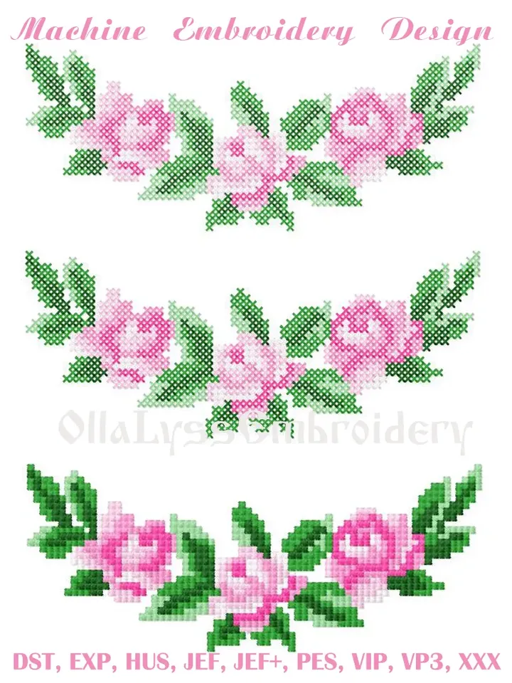 Rose border cross stitch machine embroidery design