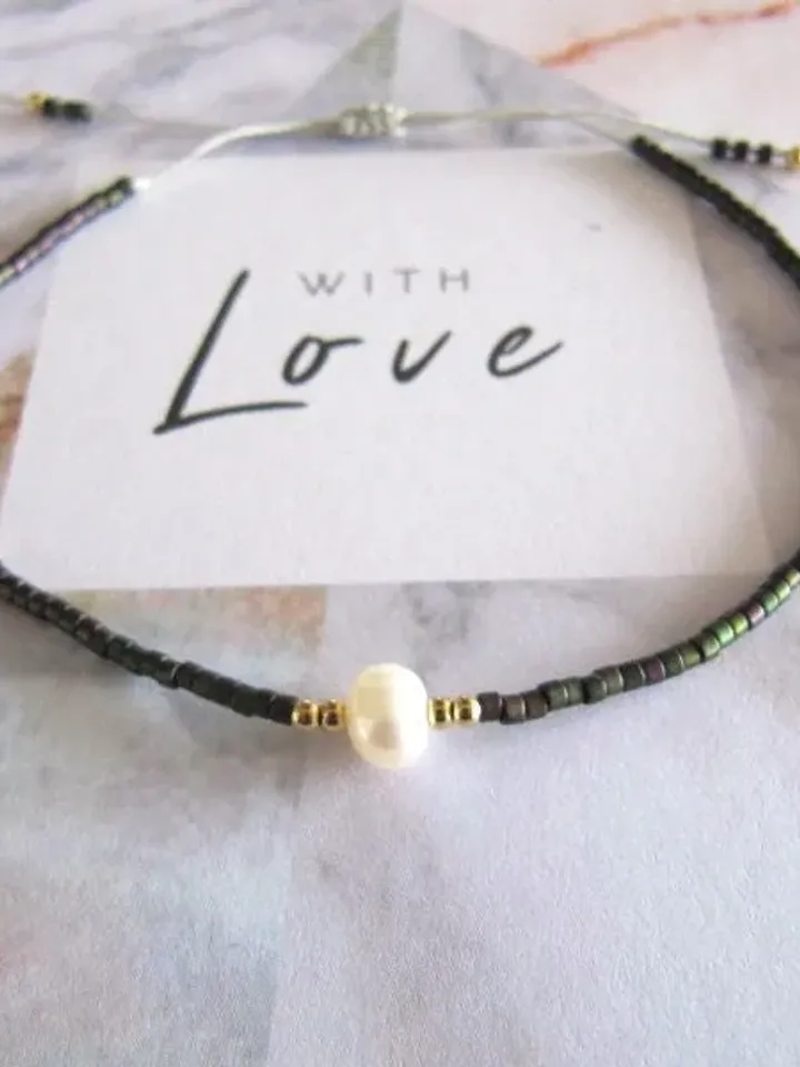 Miyuki bead bracelet and gift Card/Dainty & Beaded Tiny beads/Miyuki bracelet, friendship bracelet with freshwater pearl, Miyuki bracelets