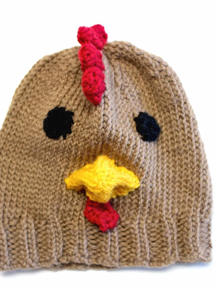 Knitted Brown or White Chicken Hat, Child Photo Shoot Prop, Down at the Farm Themed Party, Gender Reveal, Sizes: 1-3 Years & 4-12 Years