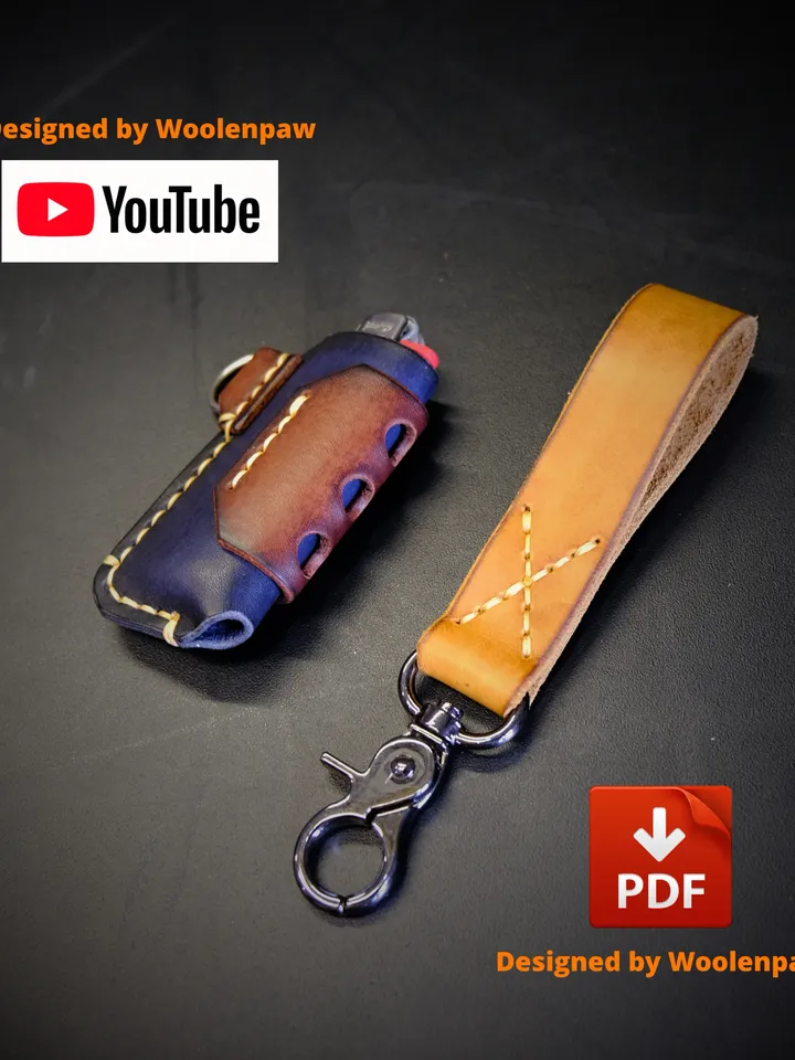Leather pattern - Cricket lighter pouch - trinket / Two variations / Designed by Woolenpaw