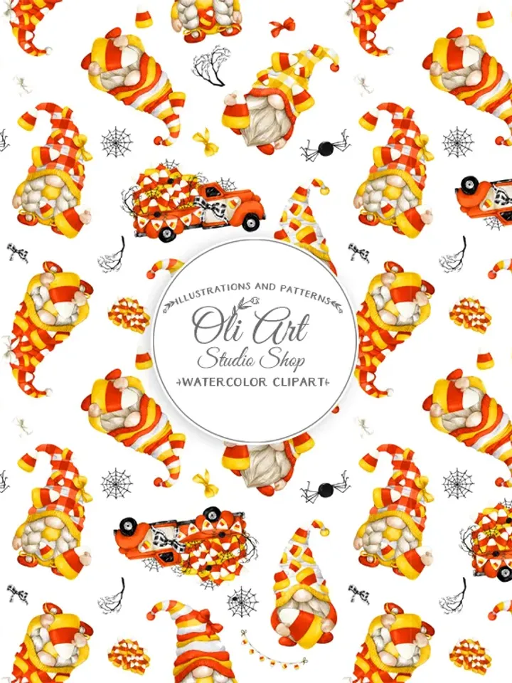 Download Seamless patterns. Halloween gnome. Candy corn gnome. Holidays. Download Seamless Patterns. OliArtStudioShop