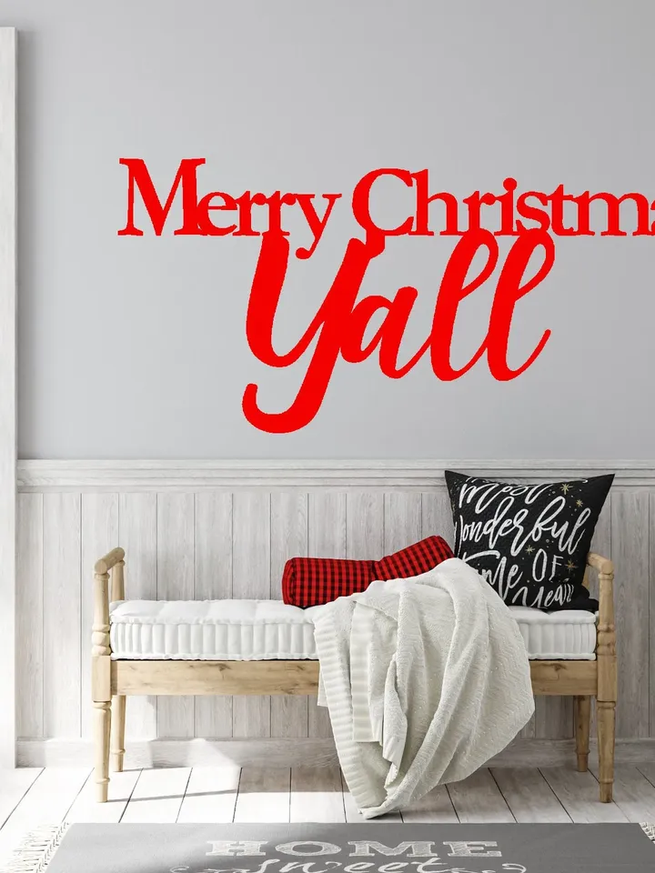Merry Christmas Y'all Metal Word Sign, Merry Christmas Wall Decor, Southern Christmas Decor, Decorative Merry Christmas Y'all