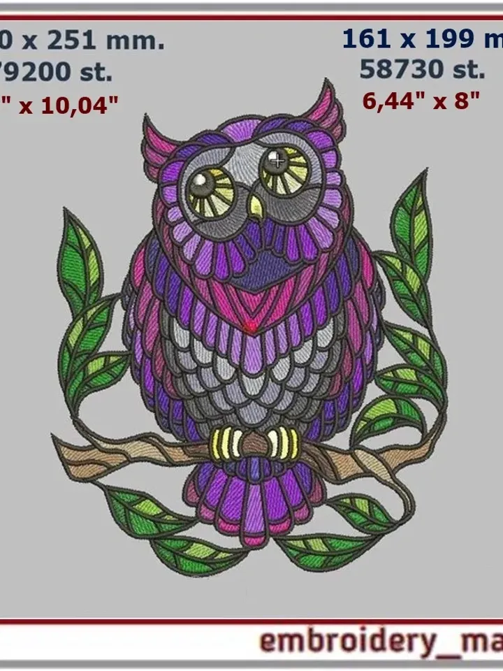 Multi-colored owl machine embroidery design