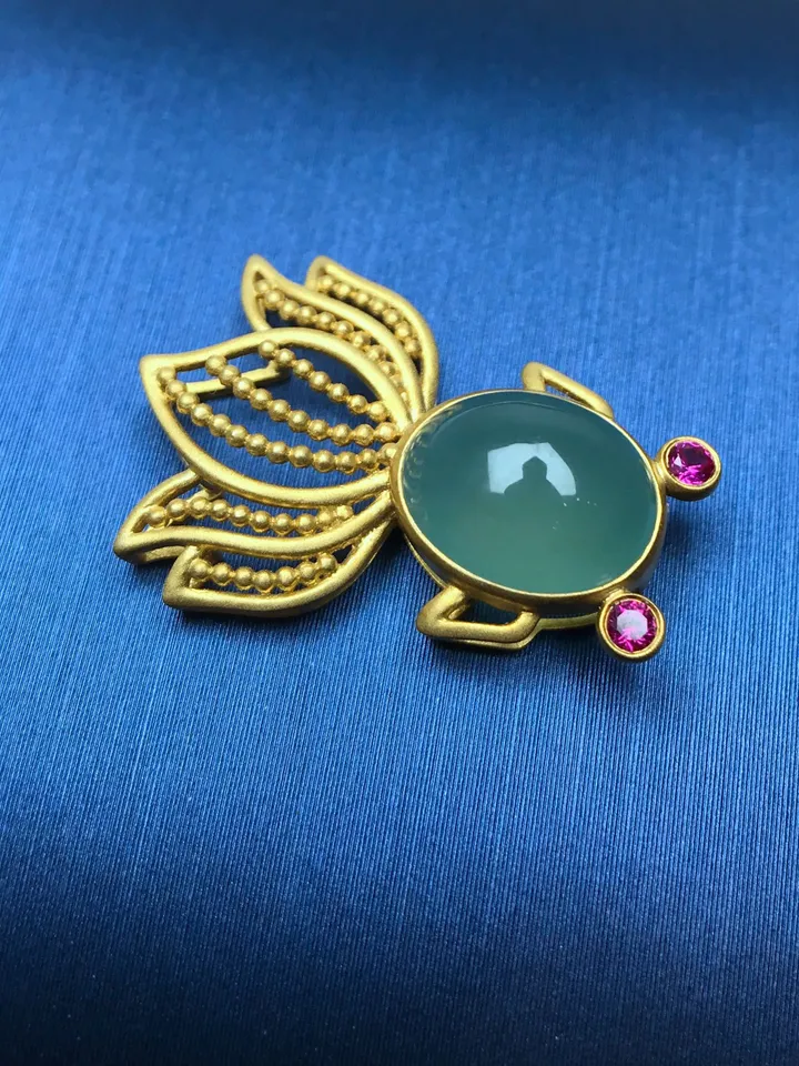 Jade Fish Pendant in 14K Yellow Gold, Lovely Jade Pendant, Special Gift for Her