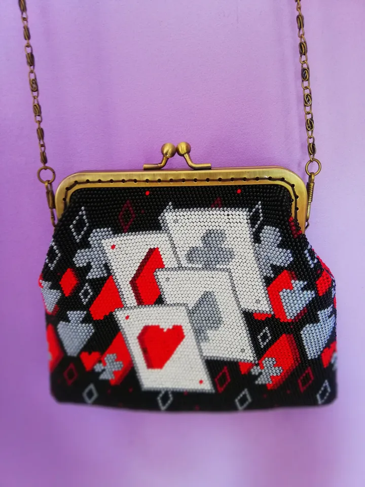 Bead Crochet Pattern , Ladies' Wallet Cute Purse with a bow for coins , Beaded Wallet