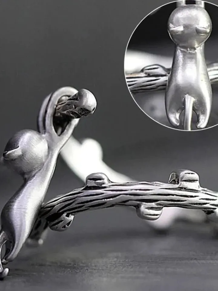 Sterling Silver Cat Fidget Ring, fidget ring, spinner ring, cat ring, cat spinner ring, spinner rings for women, fidget ring women, cat ring