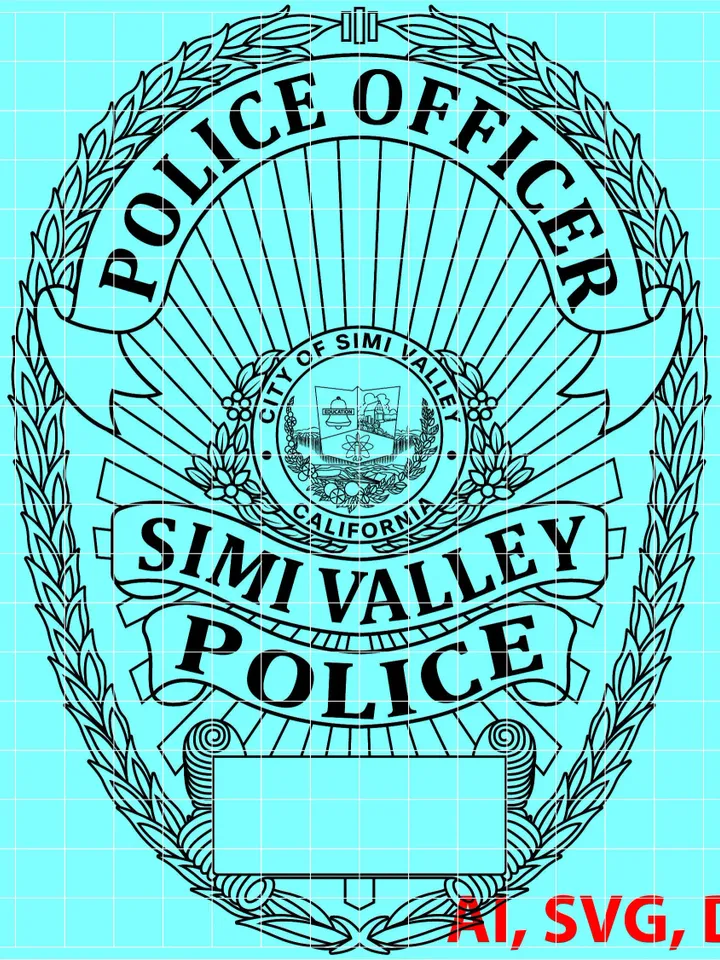 California City of Simi Valley Police Officer Badge, Logo, Seal, Custom, Ai, Vector, SVG, DXF, PNG, Digital