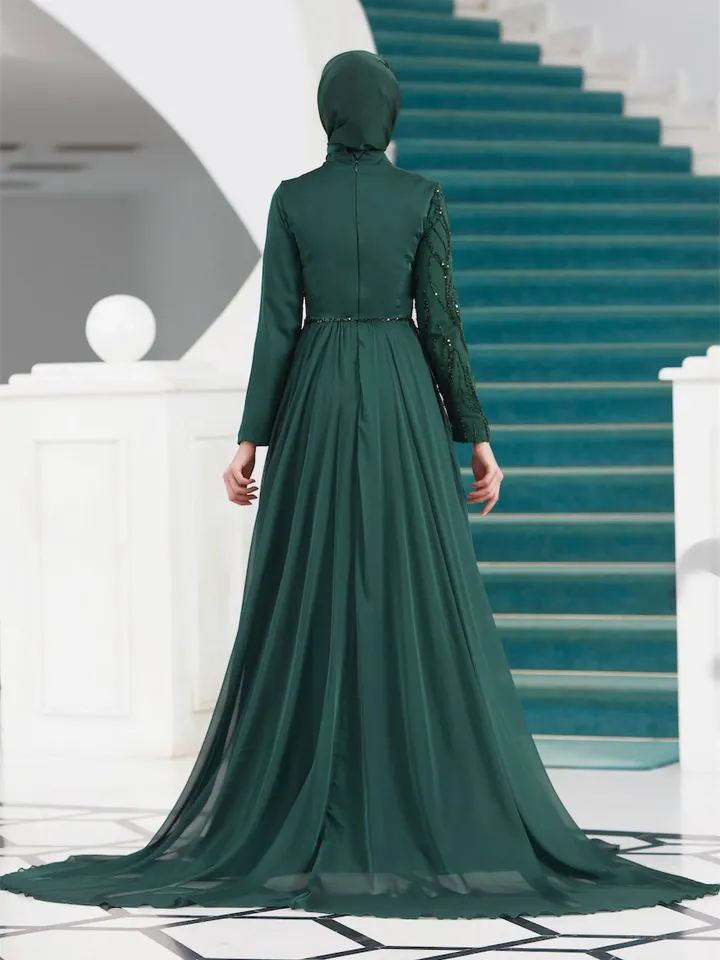 Dila Ahunare Green Chiffon Wedding Dress, Muslim Evening Gown, Nikah, Islamic Wedding, Engagement, Bridesmaid, Maxi Dress