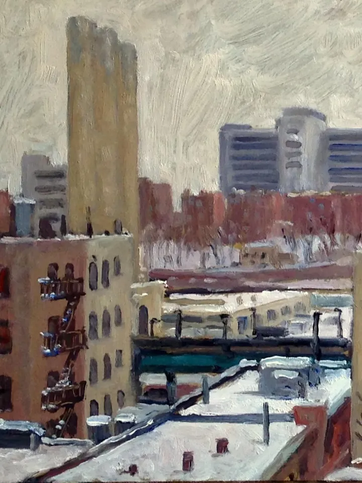 Original Winter Cityscape Painting - Inwood Snow Day/Bronx View - 11x14 Oil on Panel, NYC Urban Impressionism, Signed New York Landscape