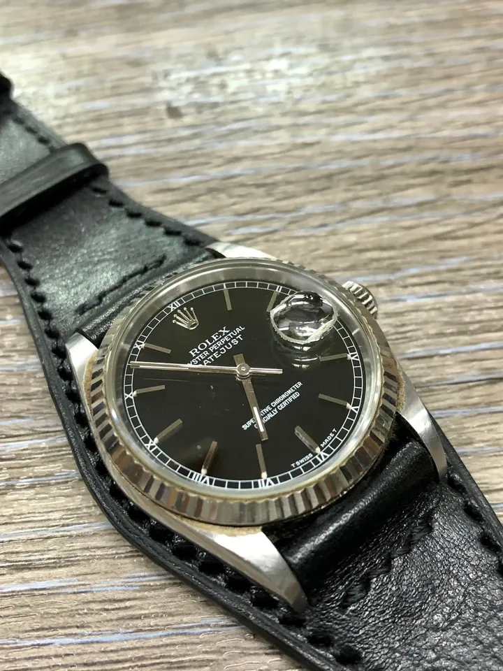 Black Leather watch Straps, Full Bund Straps 20mm, Mens Cuff Wrist Watch Band 19mm, Personalise, Black outfit, Valentines Day Gift ideas