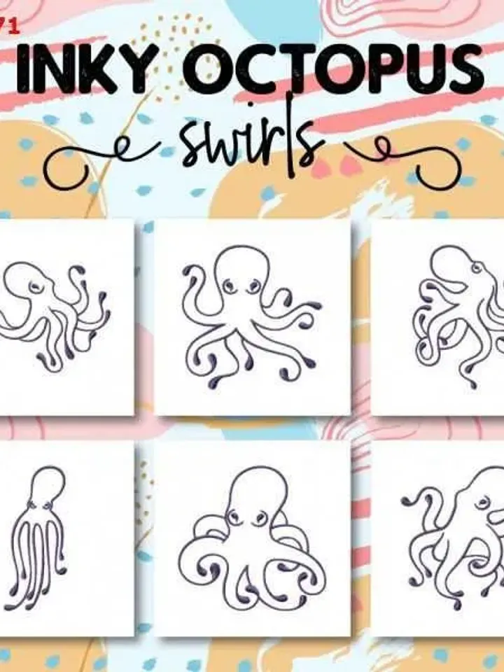 6 Inky Octopus Swirls Embroidery Design Pack,7 sizes,Chop it, Instant Download,Digital Machine,Holiday Applique Design,Gnomes Embroidery,