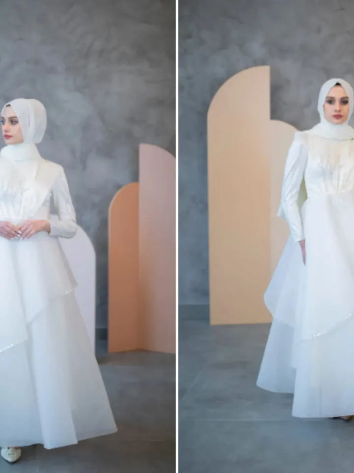 AHUNARE HIJAB - Seçil White Embroidered Wedding Dress, Muslim Evening Gown, Nikah, Islamic Wedding, Engagement, Bridesmaid,