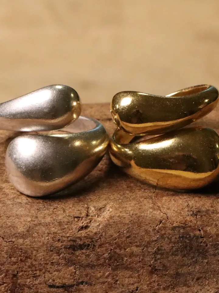 Bold Drop Edges Bypass Ring, Boho Statement Cuff Ring Gold or Silver, Stackable Bohemian Wraparound Ring, Double Wavy Bypass Ring, Open Ring