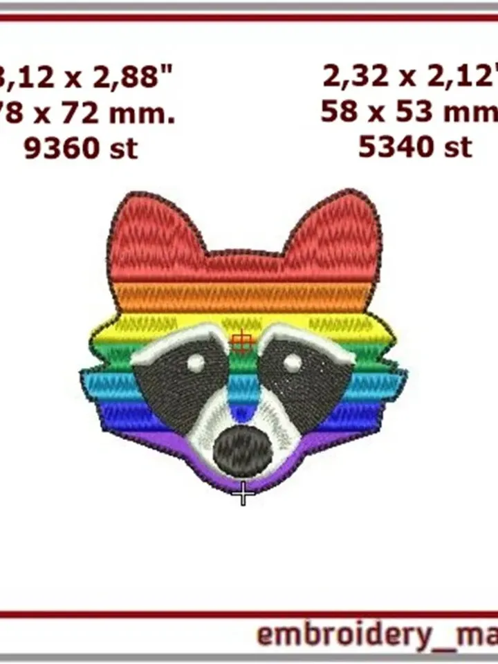 Raccoon. ITH embroidery for Brooch or keychain or fabrics