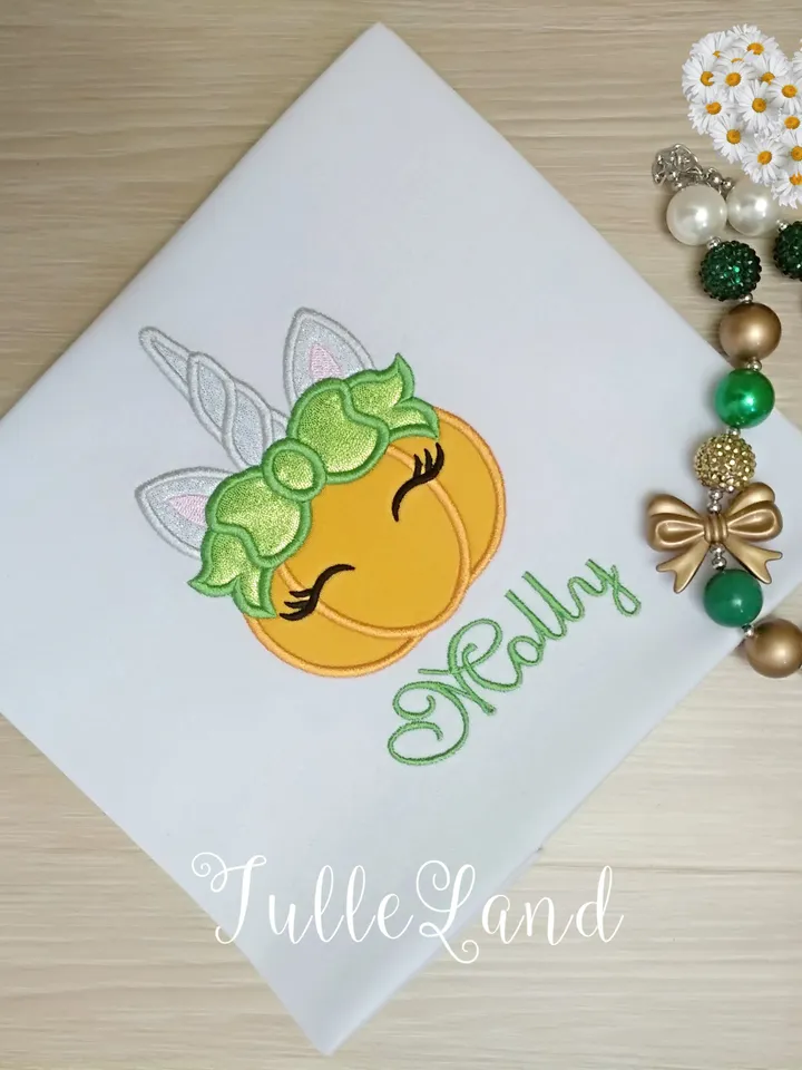 Unicorn  Halloween Pumpkin with Bow Machine embroidery applique design