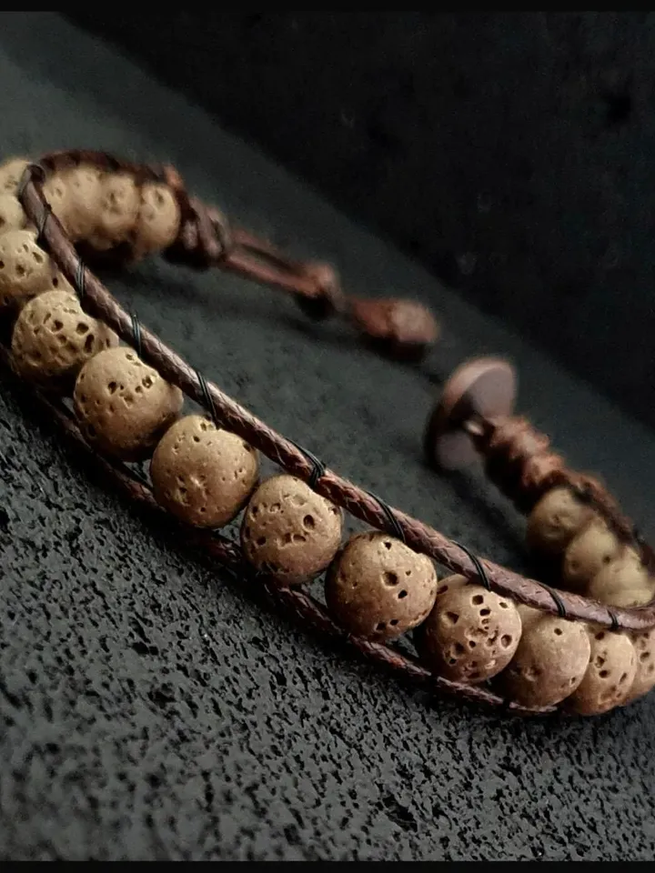Beige Lava Rock Ethnic Bracelet, Lava Rock Wristlet, Boho Bracelet, Lava Stone Beads, Special Day Gifts, Christmas Gift for Women, Men