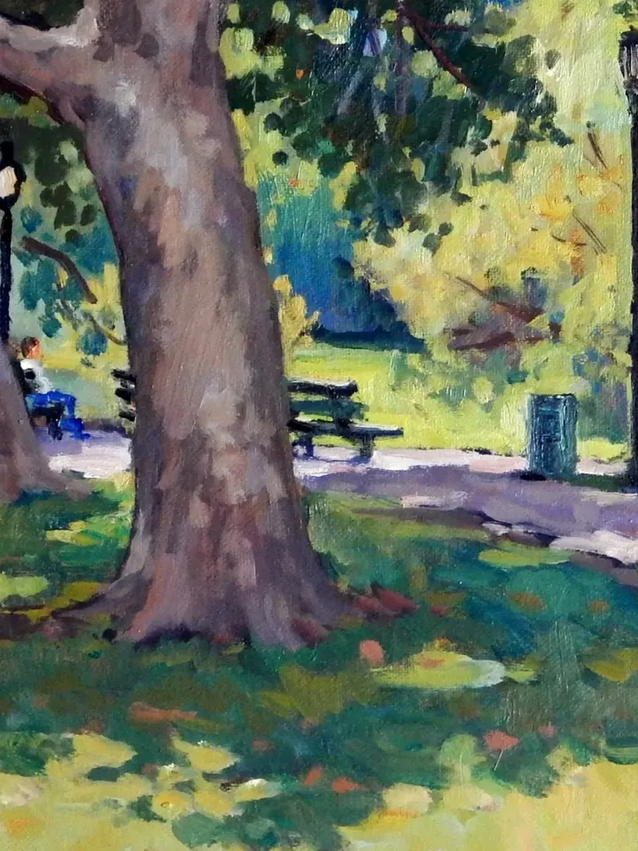 Large Original New York Landscape Painting -Summer Shade/Inwood NYC- 16x20 Oil on Canvas, Plein Air Impressionist Fine Art, Signed Original