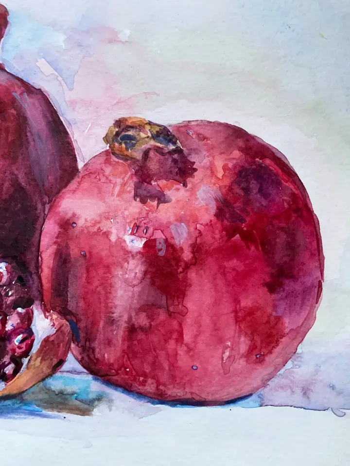 Pomegranates watercolor painting Fruit original art Kitchen small still life