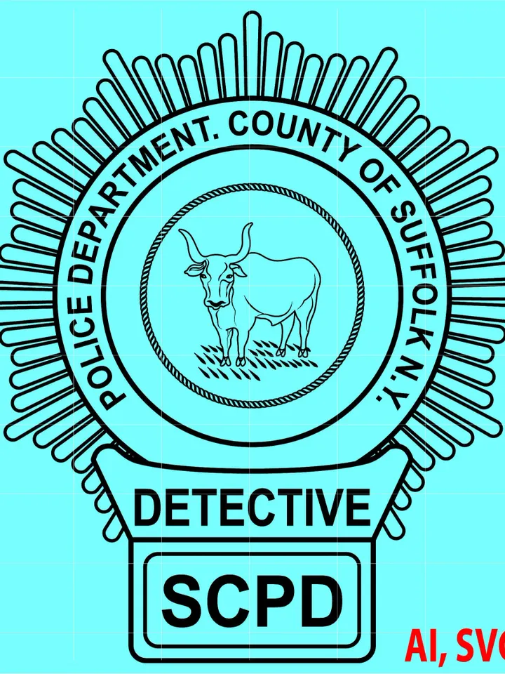 State of New York Suffolk County Police Detective Badge, Logo, Seal, Custom, Ai, Vector, SVG, DXF, PNG, Digital