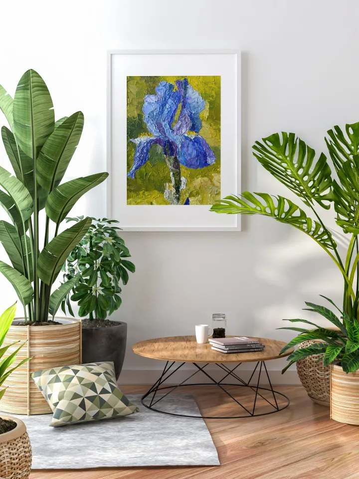 Iris-original oil painting on canvas, impasto art,flower,Wall Art,botanical art