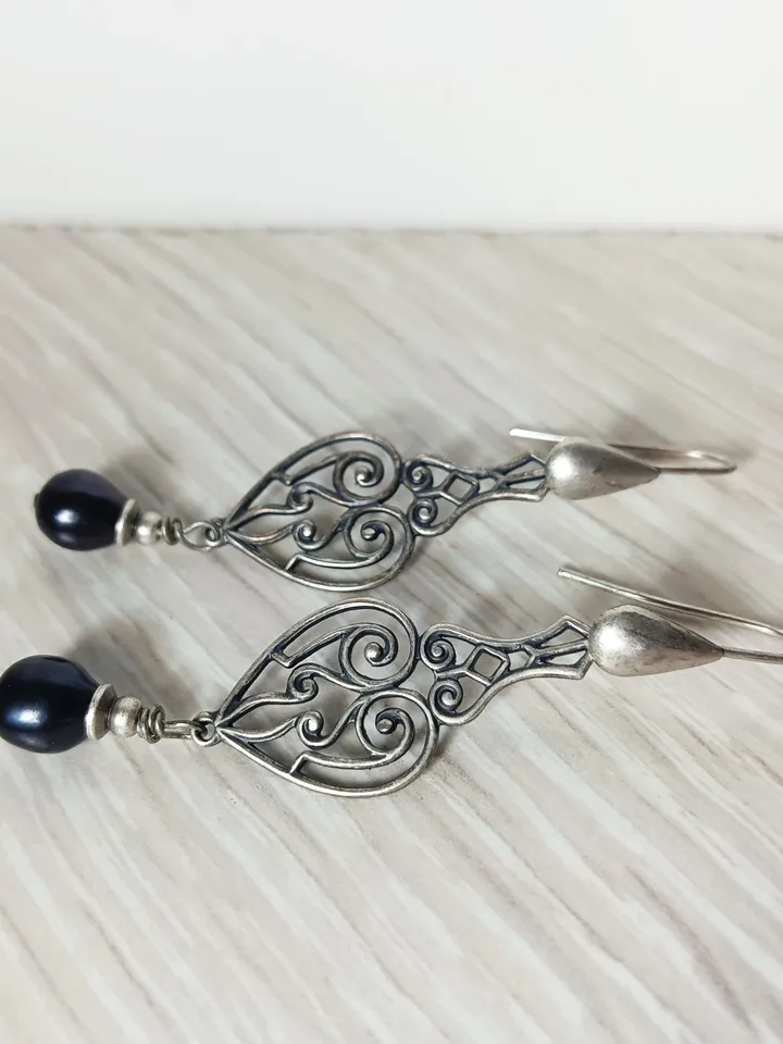 Boho Shabby chic Vintaj and Artisan Pewter permanent colored natural copper with cultured pearls beads earrings
