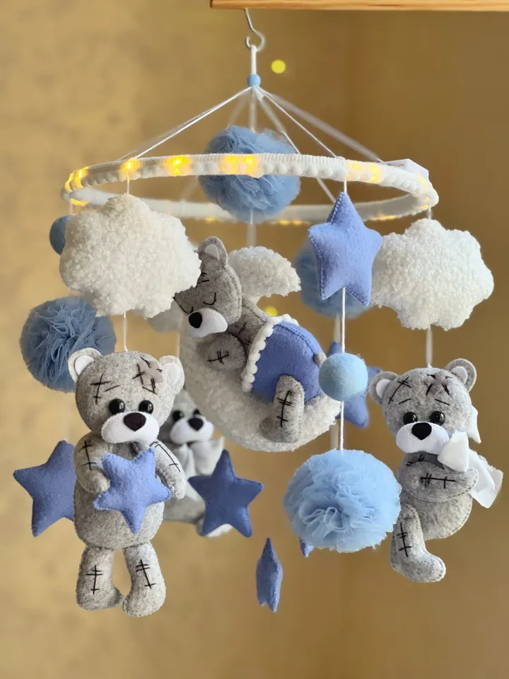 Teddy bears crib mobile musical in blue colour
