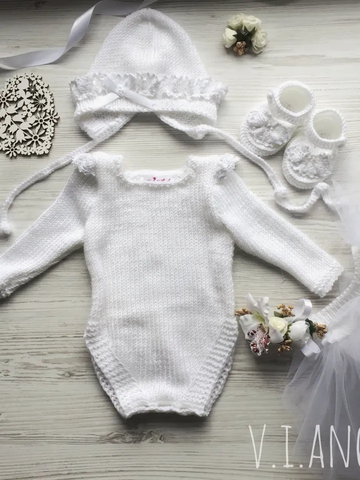 Baptism outfit for girl. Christening gown for baby girl. Knitting outfit for baby girl. Take home outfit. Baby shower gift for baby girl.